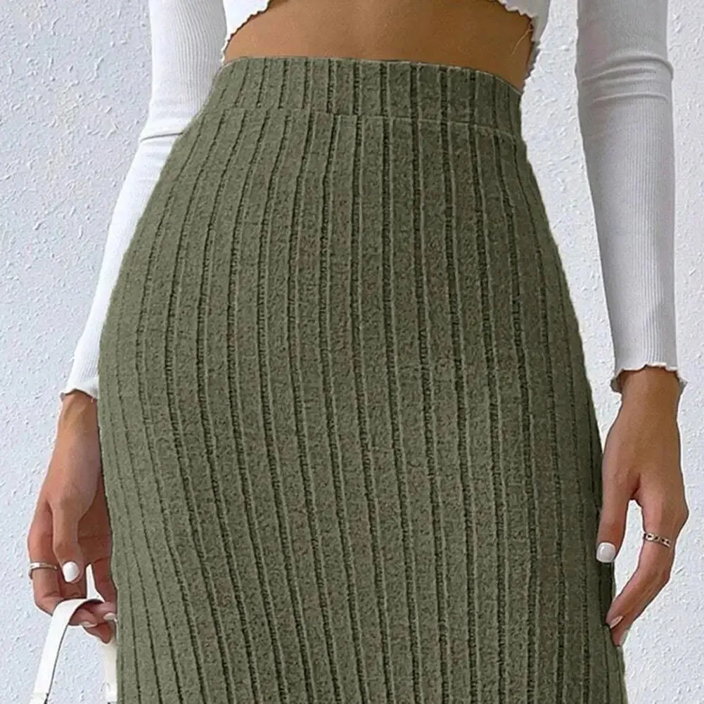 LVSANW Spring Autumn Casual Women High Waist Skirt Sexy Knitted Side Slit Skirt Elegant Solid Office Long Skirts For Women Fashion 2024