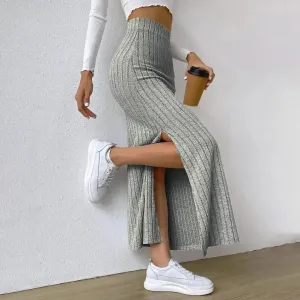 LVSANW Spring Autumn Casual Women High Waist Skirt Sexy Knitted Side Slit Skirt Elegant Solid Office Long Skirts For Women Fashion 2024