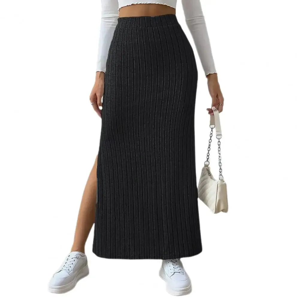 LVSANW Spring Autumn Casual Women High Waist Skirt Sexy Knitted Side Slit Skirt Elegant Solid Office Long Skirts For Women Fashion 2024