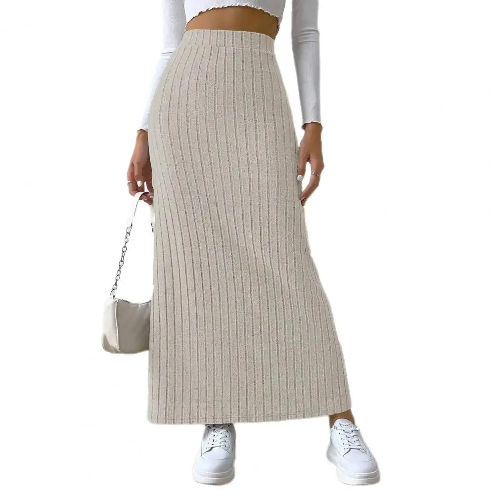 LVSANW Spring Autumn Casual Women High Waist Skirt Sexy Knitted Side Slit Skirt Elegant Solid Office Long Skirts For Women Fashion 2024