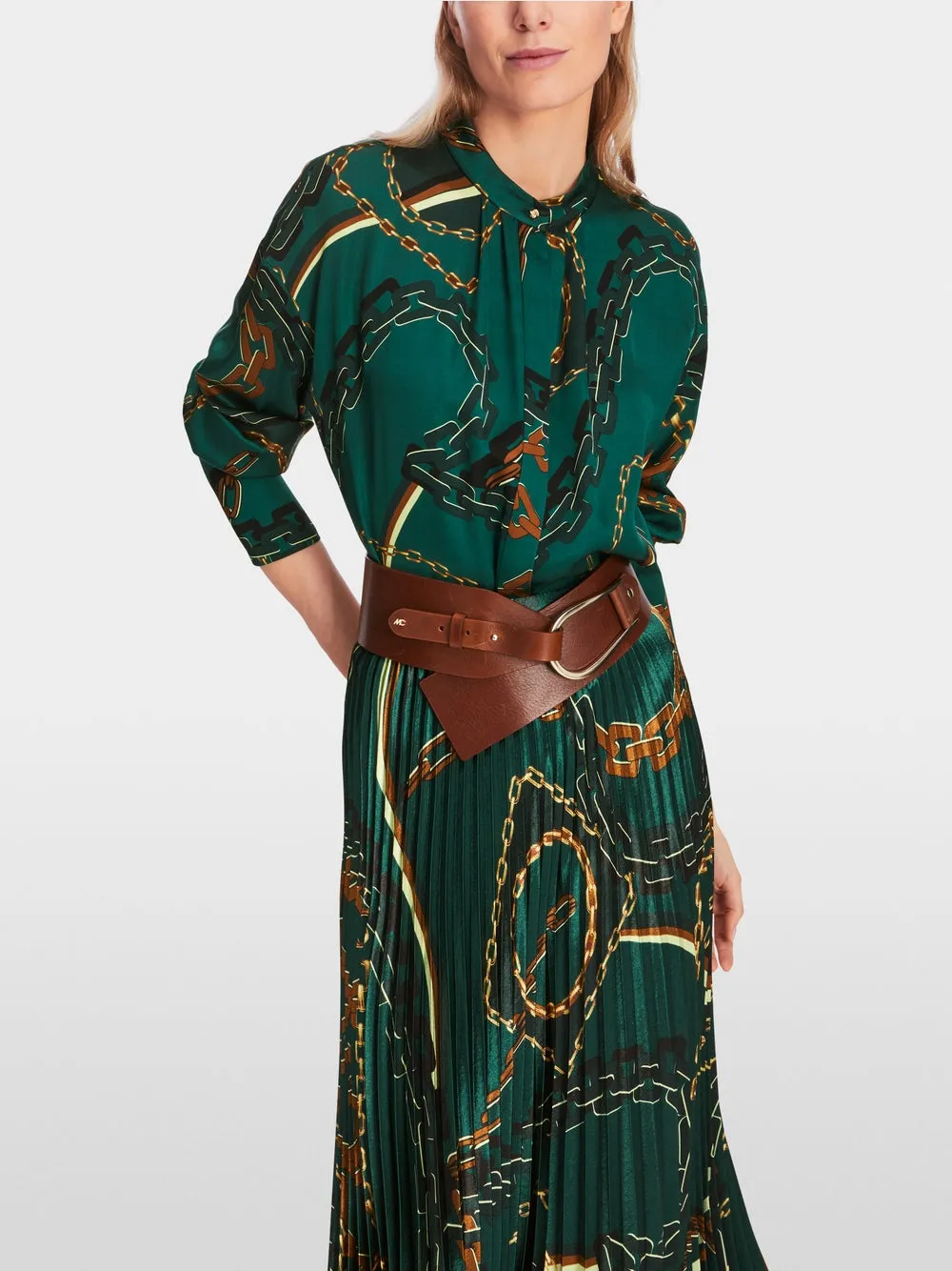 Marc Cain Soft Forest Green Blouse with chain print