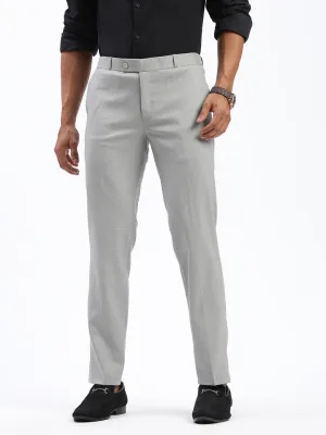 Men Grey Cotton Comfort Slim Fit Low-Rise Formal Trousers