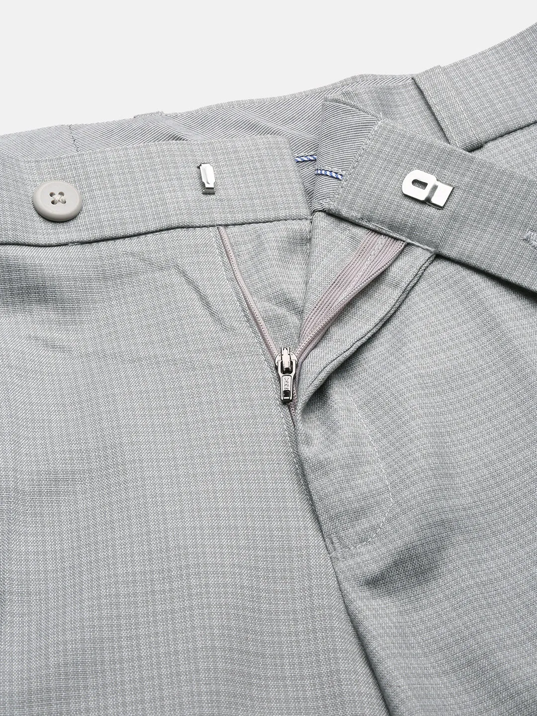 Men Grey Cotton Comfort Slim Fit Low-Rise Formal Trousers