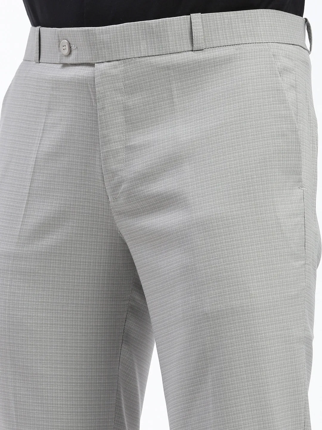 Men Grey Cotton Comfort Slim Fit Low-Rise Formal Trousers