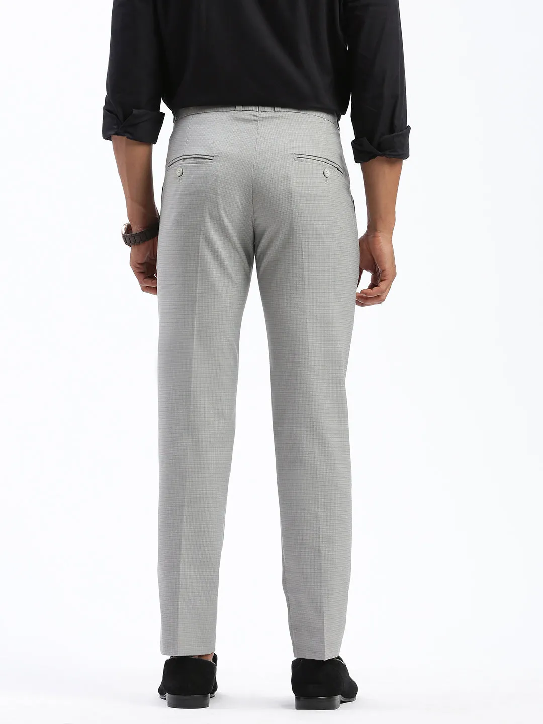 Men Grey Cotton Comfort Slim Fit Low-Rise Formal Trousers