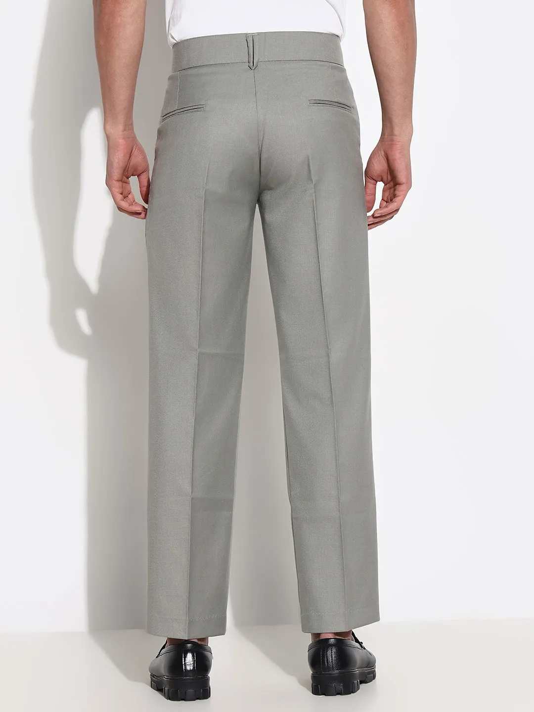 Men Grey Solid Formal Low-Rise Pleated Trousers