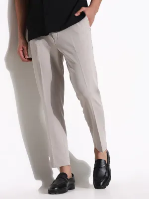 Men Grey Solid Tapered Fit Low-Rise Trousers