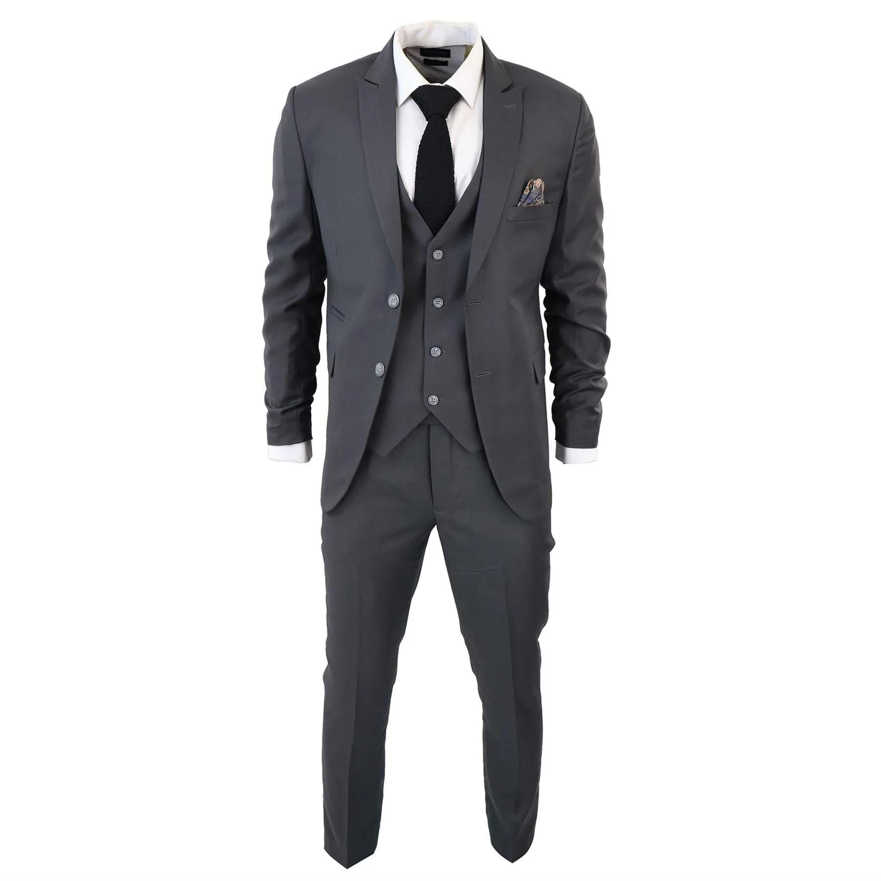 Men's Classic Charcoal Grey Suit 3 Piece Tailored Fit Vintage Office Wedding Prom