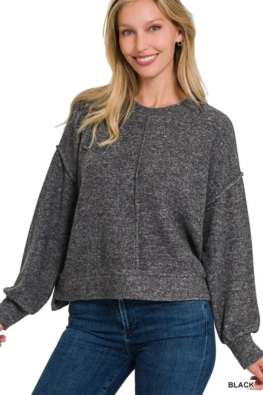 Patchability Brushed Black Hi Low Hem Sweater (Size L/XL)