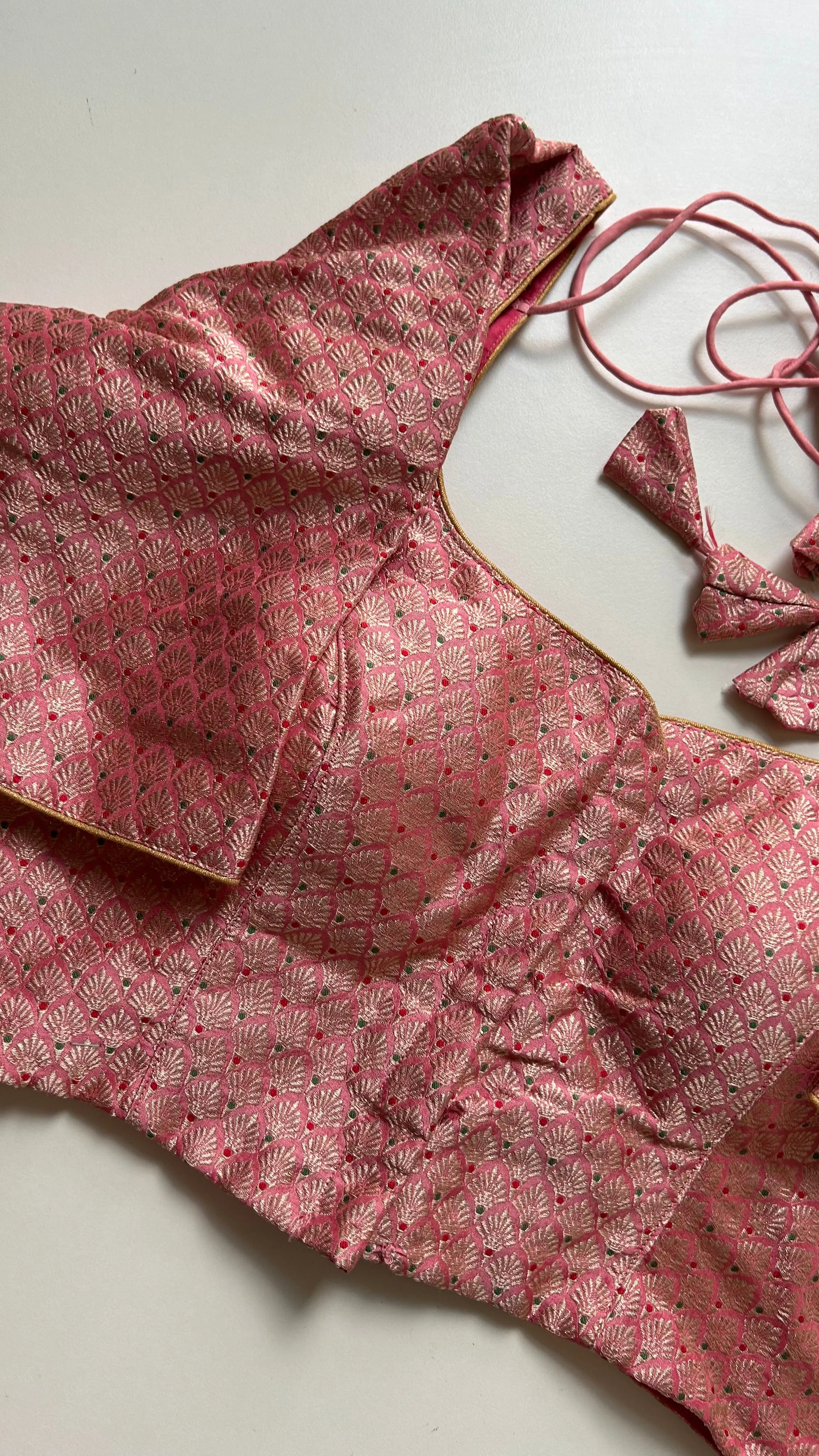 Pink Gold brocade stitched blouse