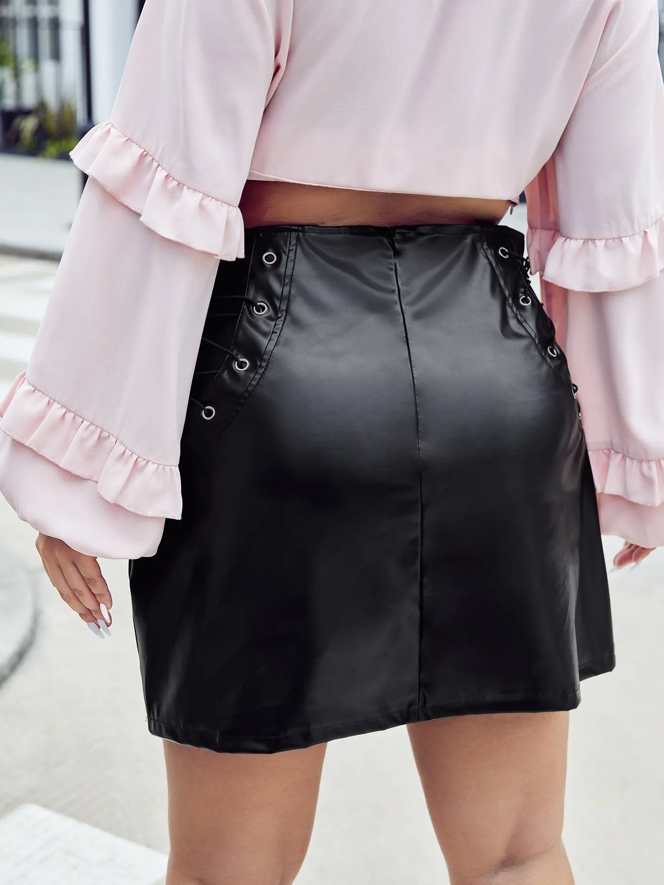 Plain Grommet Eyelet Short Plus Size Skirts