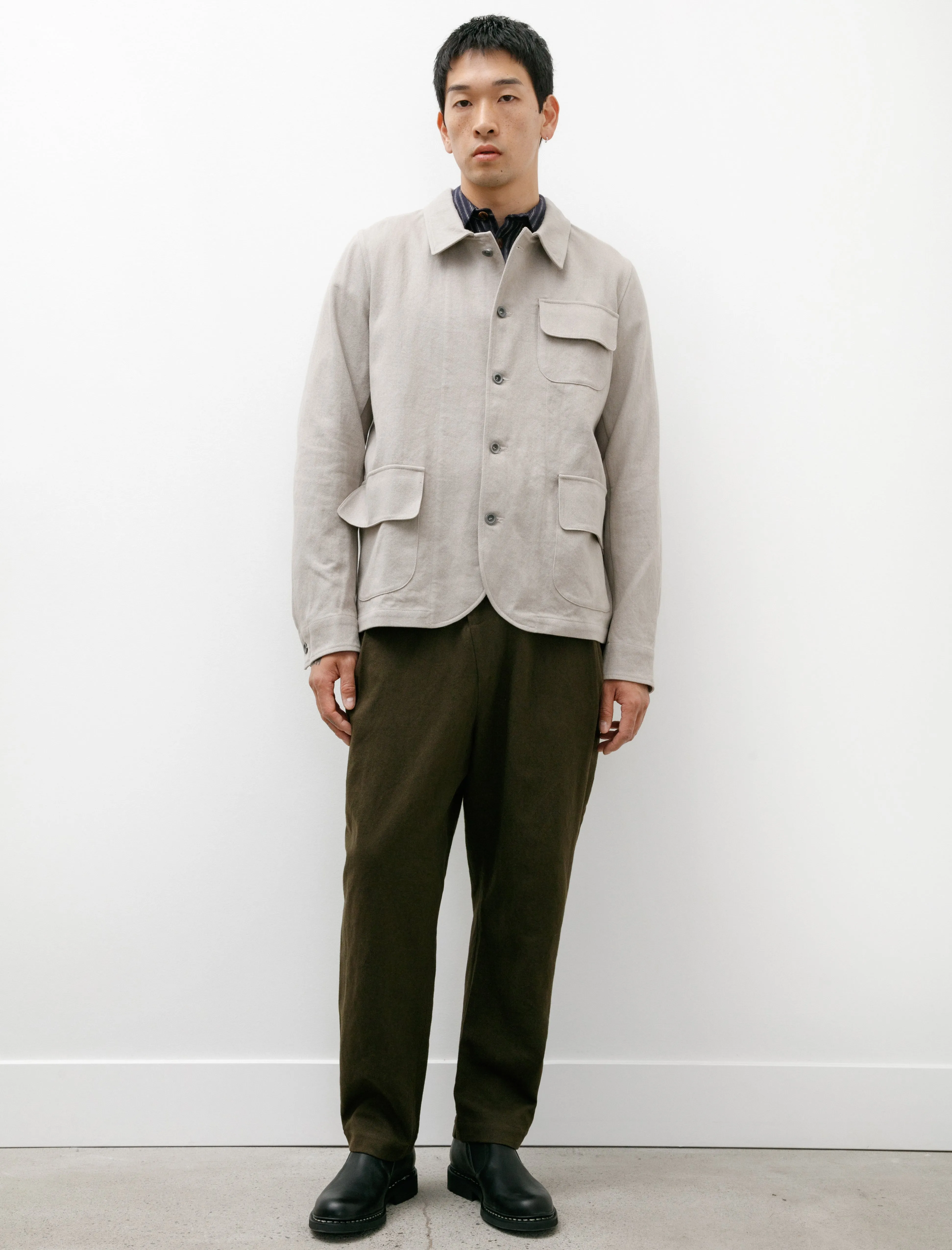 Pleated Trousers Flax Cotton Brown Green