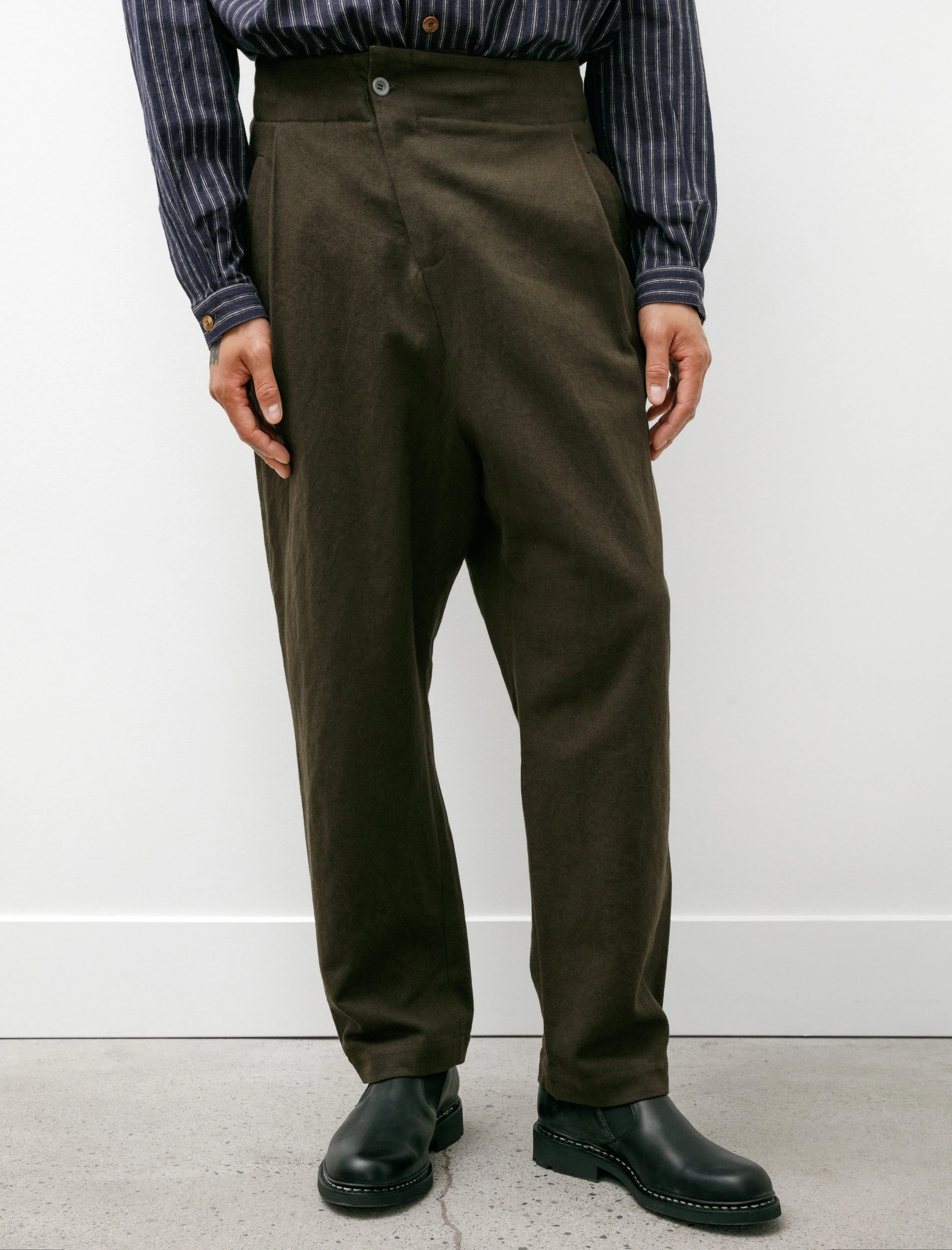 Pleated Trousers Flax Cotton Brown Green