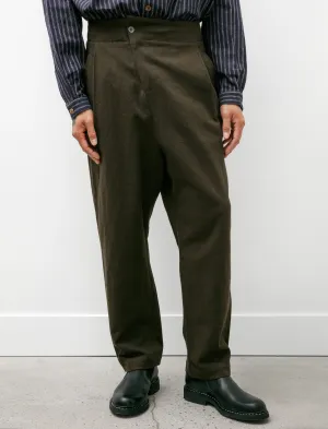 Pleated Trousers Flax Cotton Brown Green