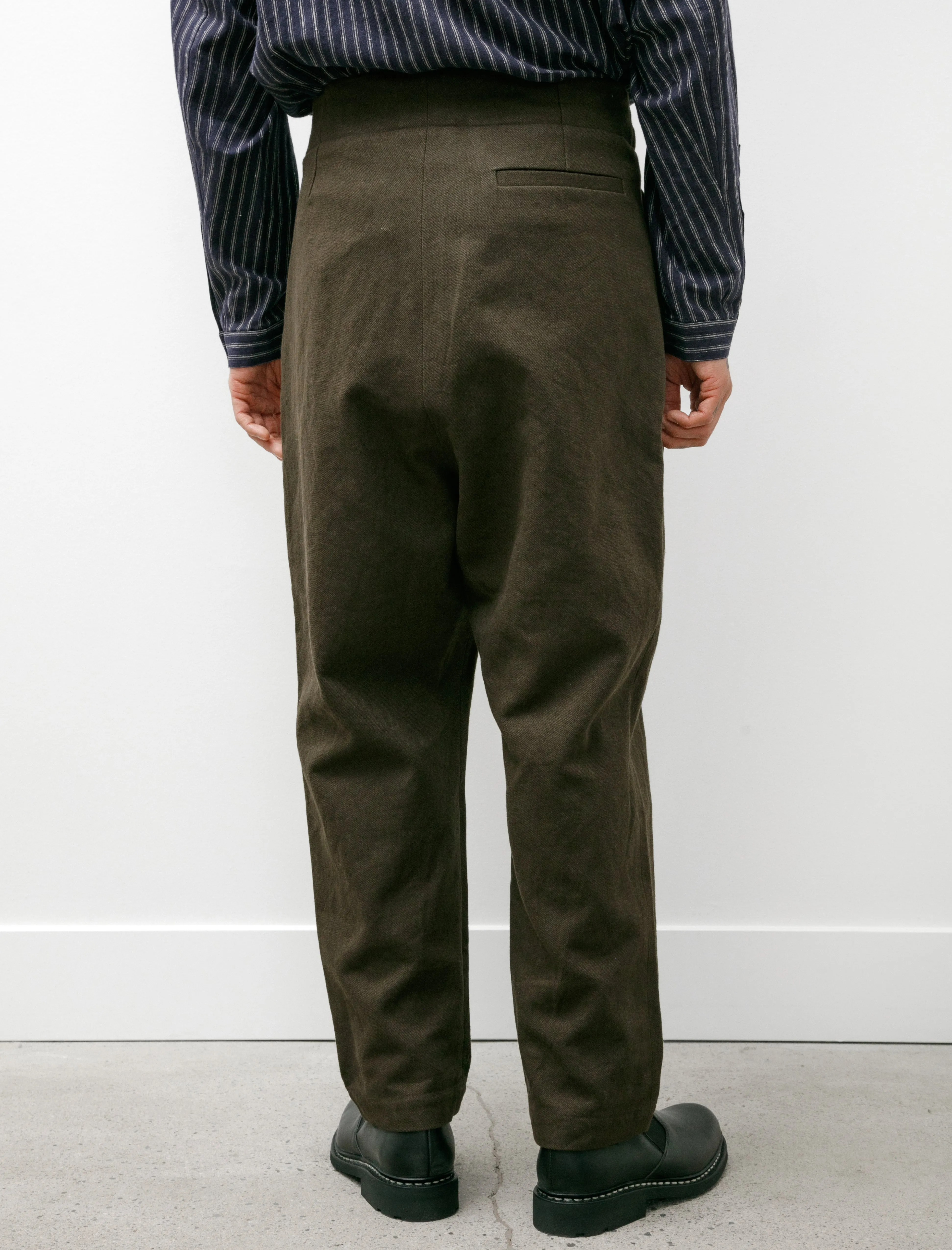 Pleated Trousers Flax Cotton Brown Green