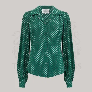 Poppy Blouse in Green Ditzy Dot