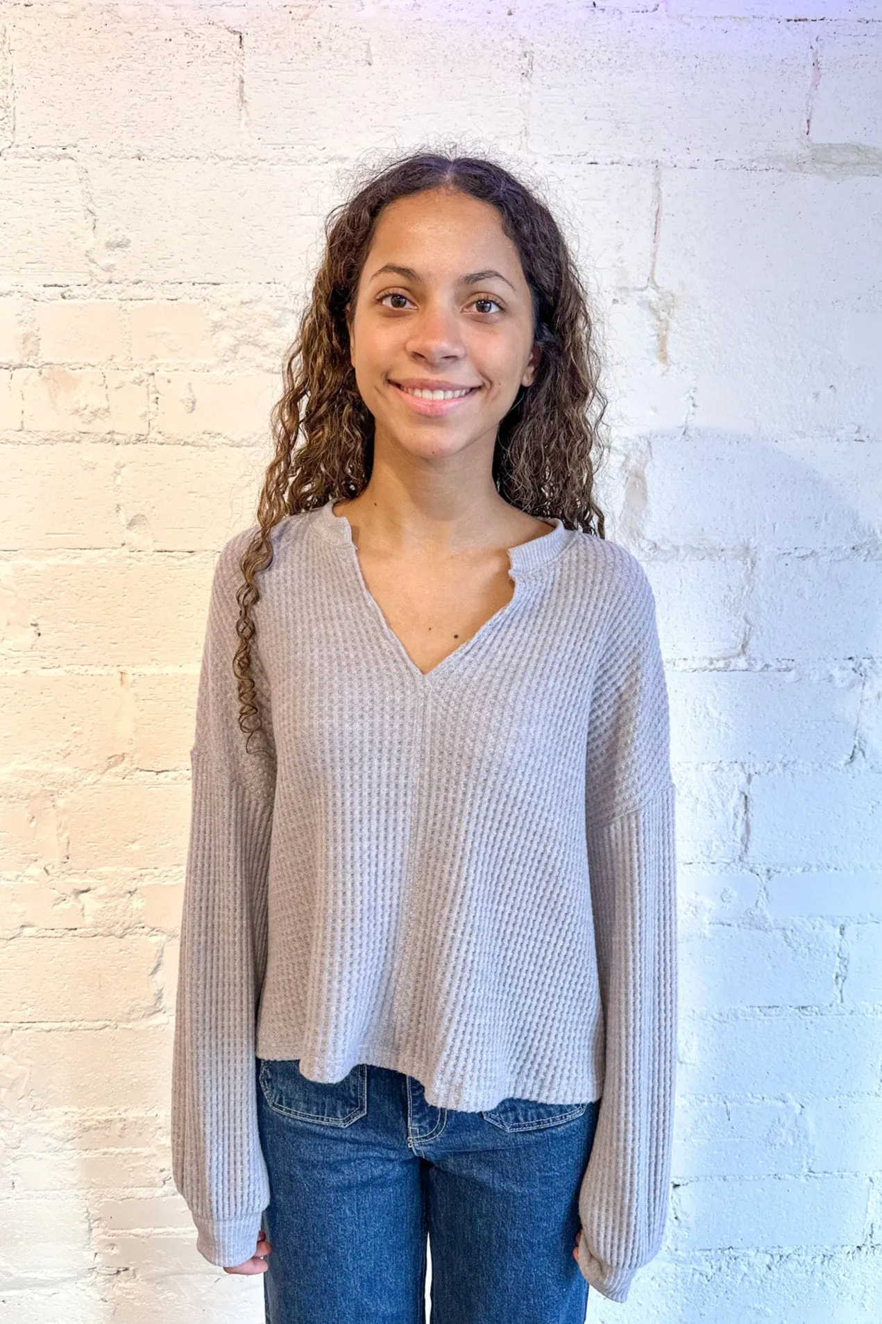 Project Social Vinessa Heathered Notch Neck Top