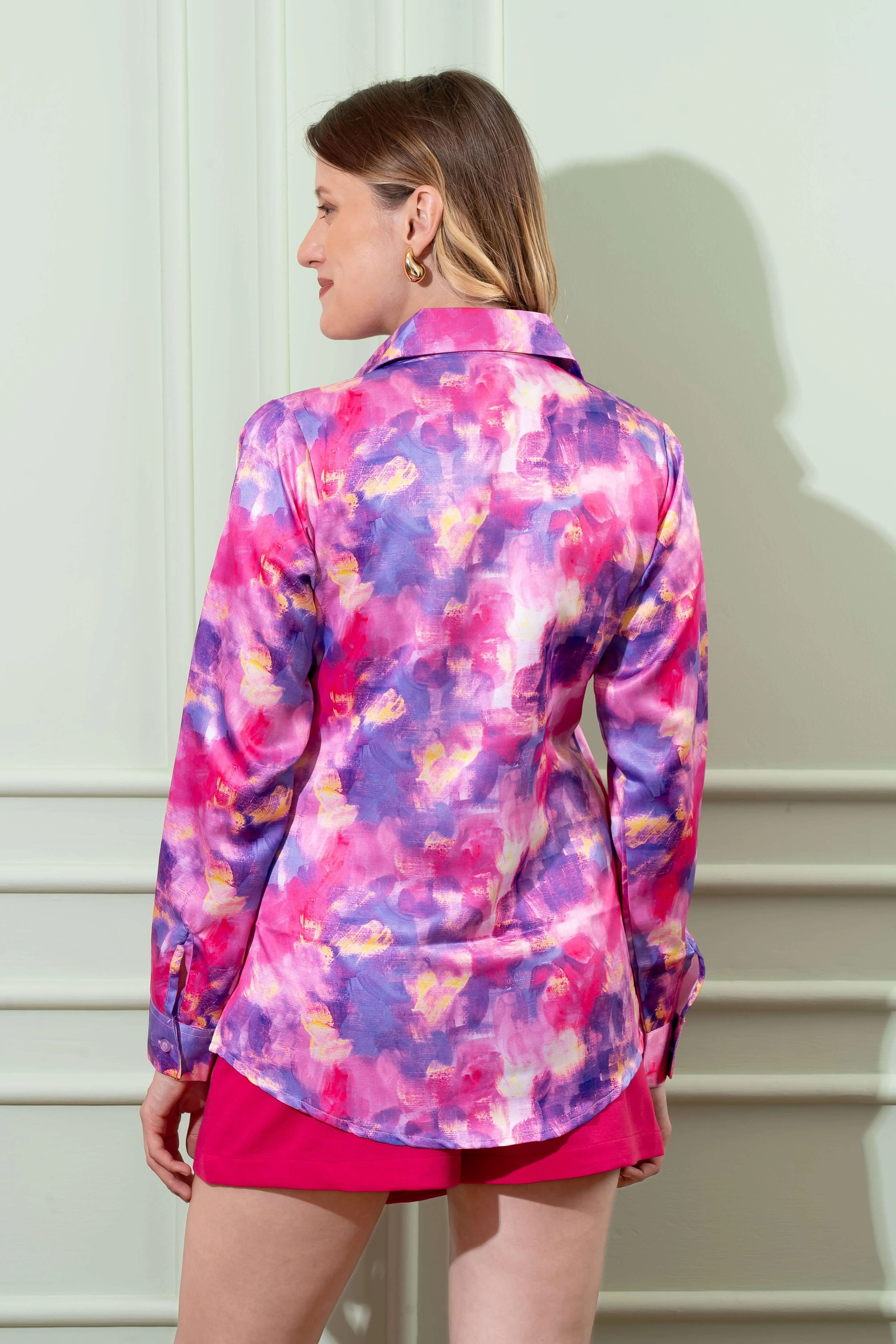 Purple Tie Dye Printed Satin Shirt