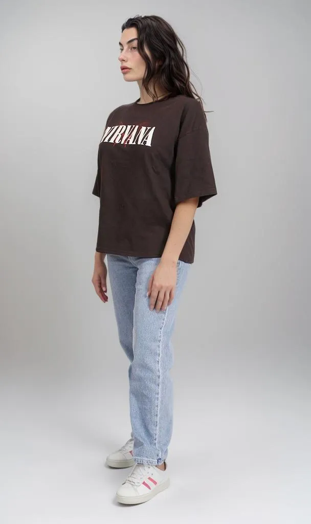 R207785 - Graphic Printed Oversized T-Shirt - Black (Nirvana Heart Print)