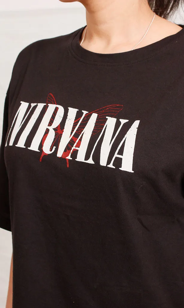 R207785 - Graphic Printed Oversized T-Shirt - Black (Nirvana Heart Print)