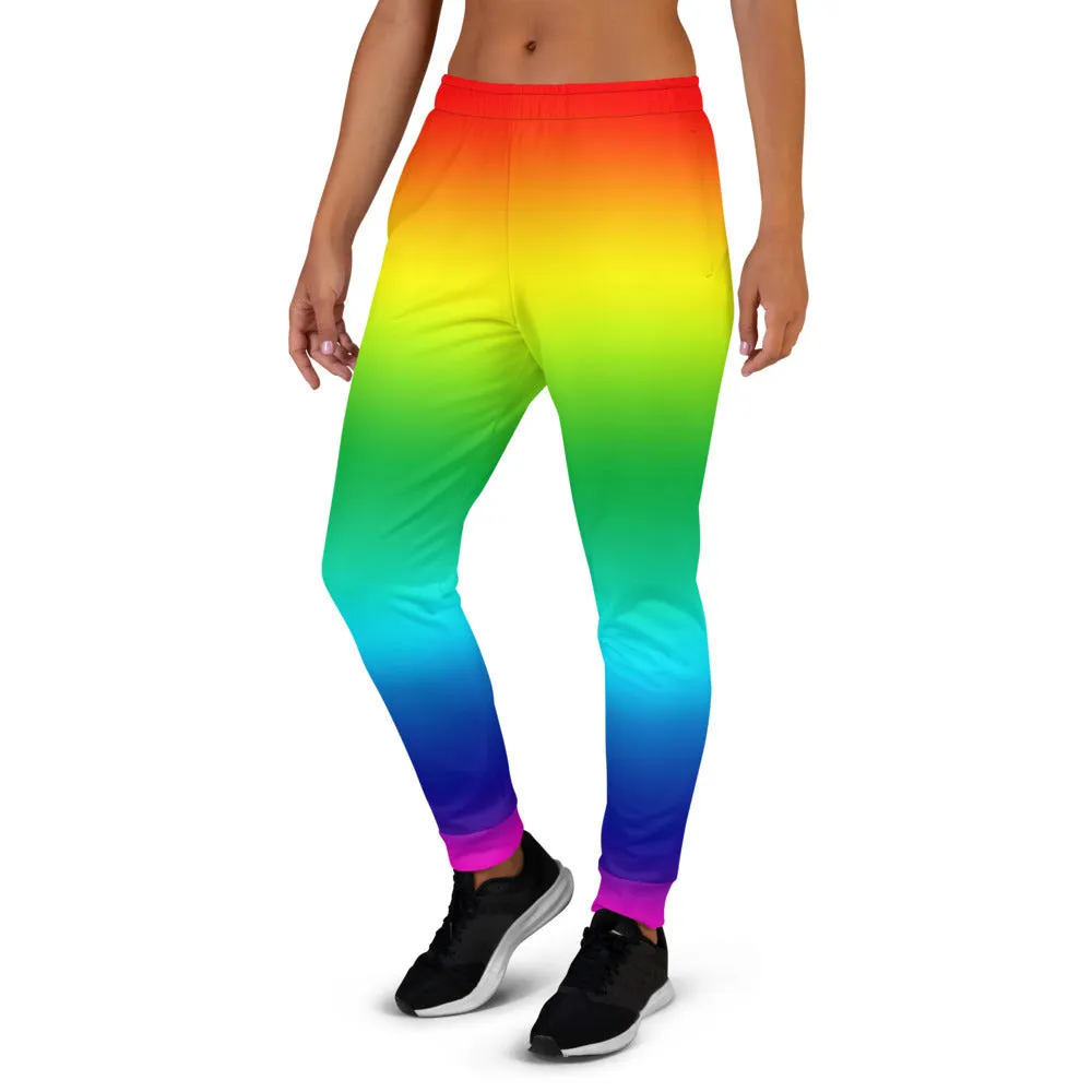 Rainbow Women's Joggers, Ombre Print Slim Fit Luxury Ladies' Cozy Sweatpants-Made in EU