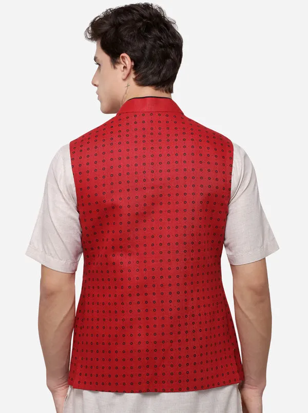 Red & Black Dotted Bandhgala Jacket | JB Studio