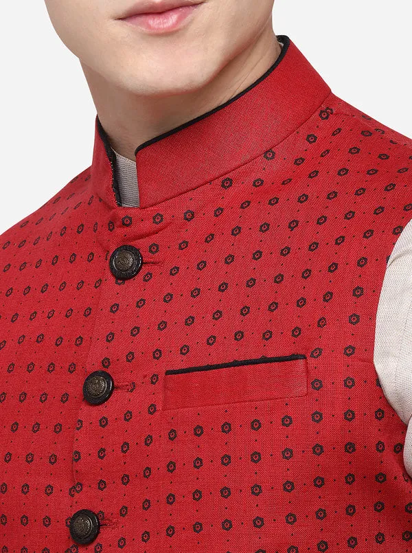 Red & Black Dotted Bandhgala Jacket | JB Studio