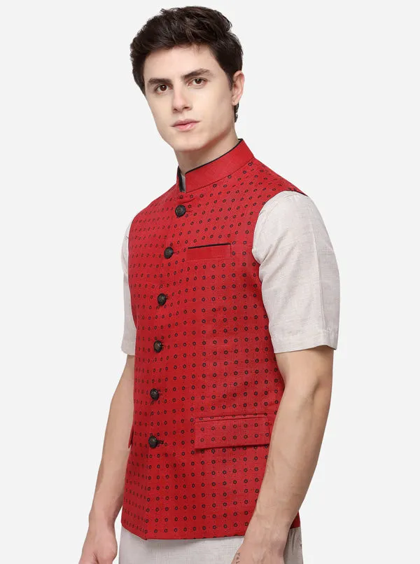 Red & Black Dotted Bandhgala Jacket | JB Studio