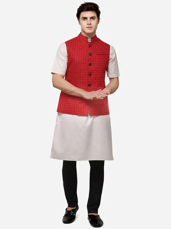 Red & Black Dotted Bandhgala Jacket | JB Studio