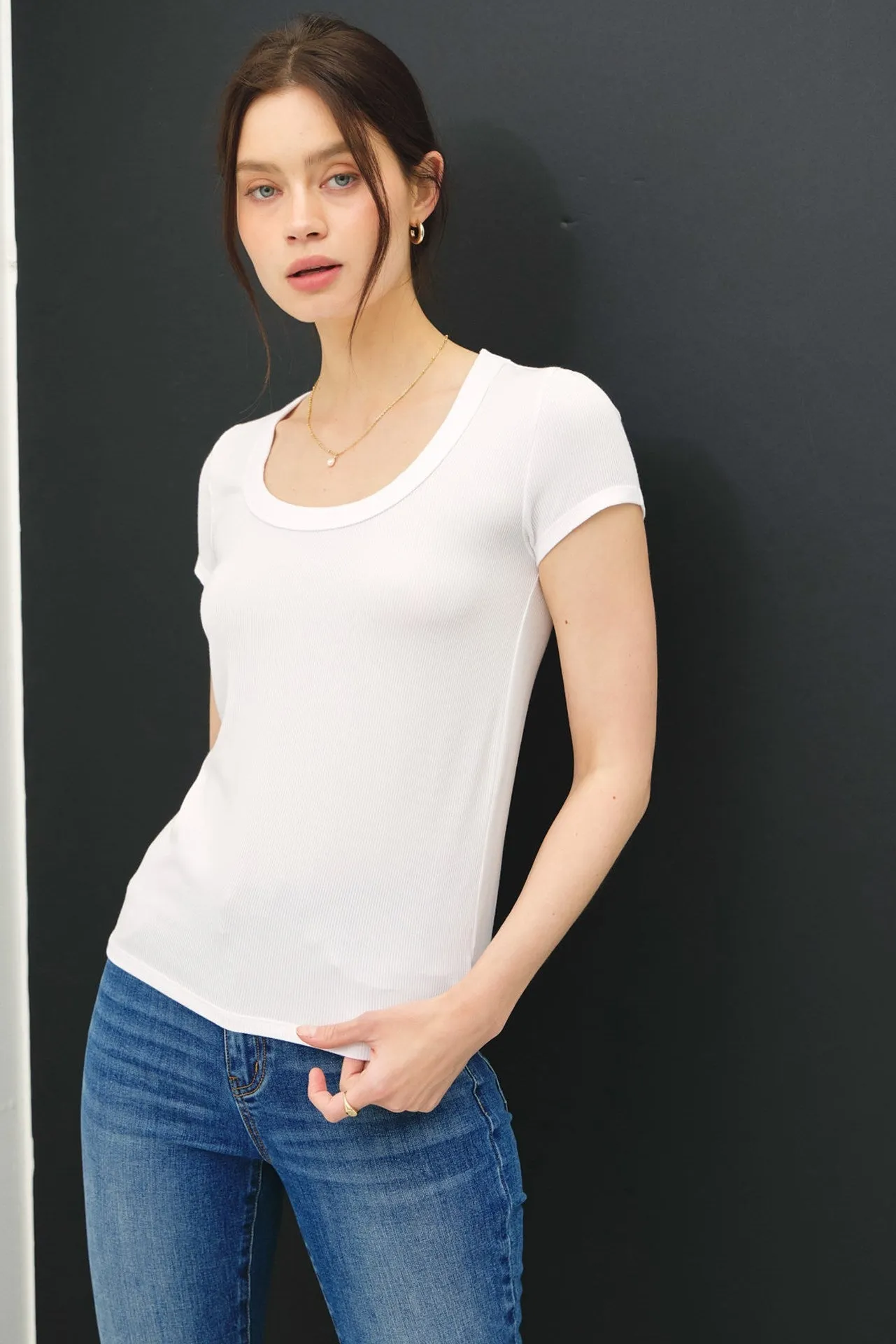 Rumor Has It Ribbed Basic Top - Off White