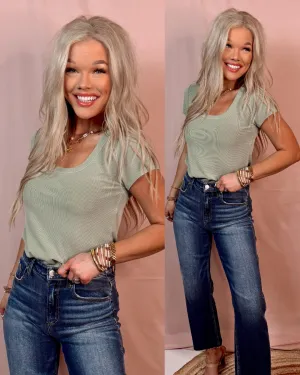 Rumor Has It Ribbed Basic Top - Sage Green