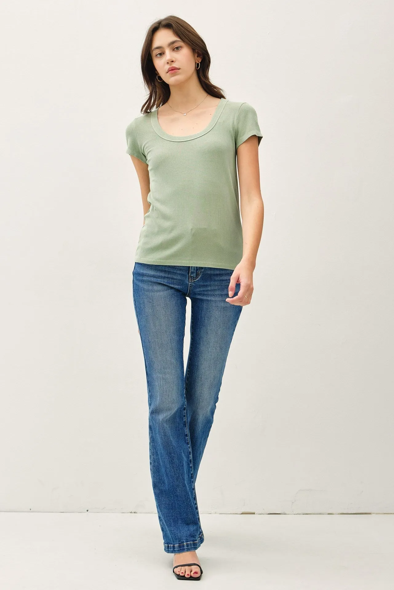 Rumor Has It Ribbed Basic Top - Sage Green