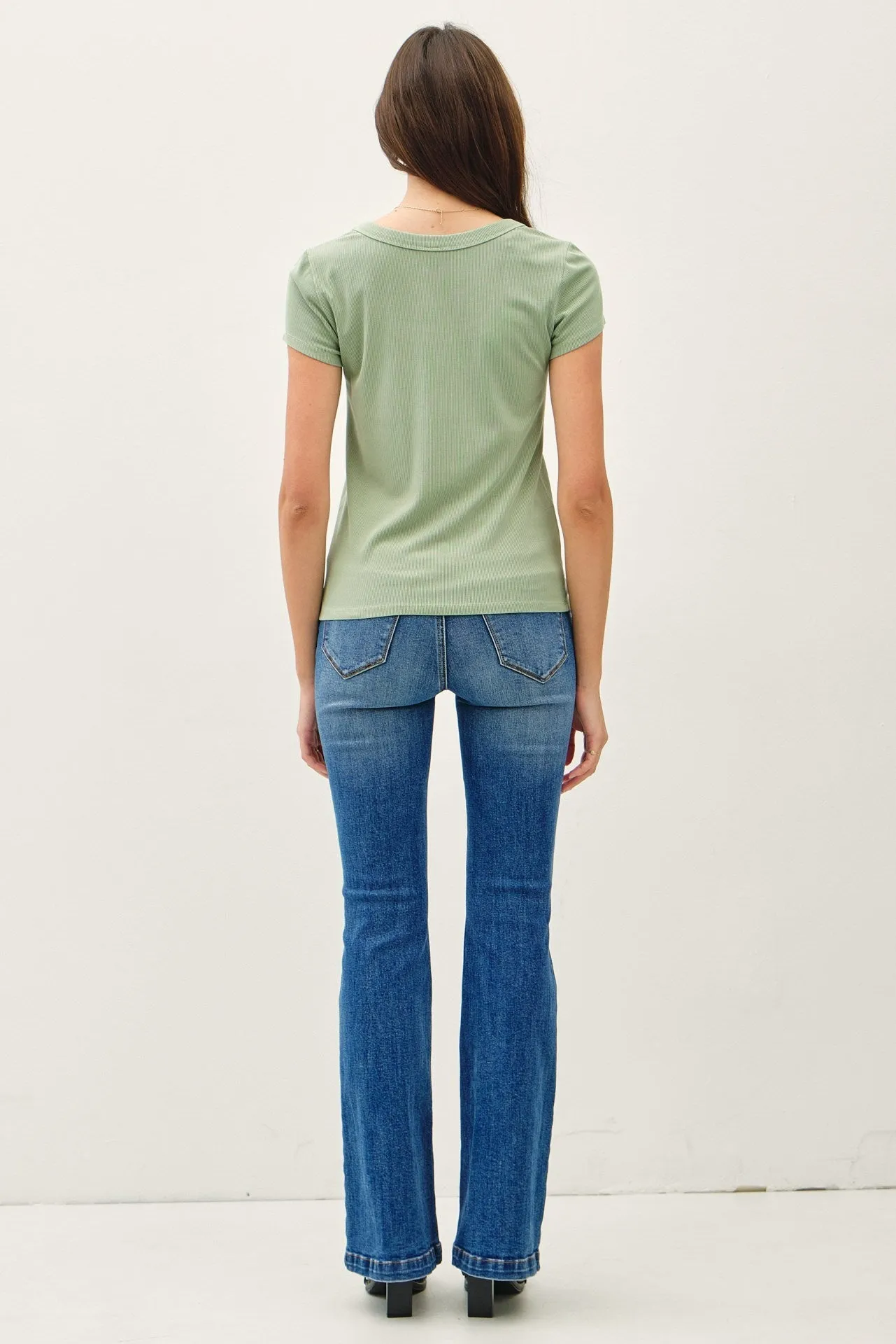 Rumor Has It Ribbed Basic Top - Sage Green