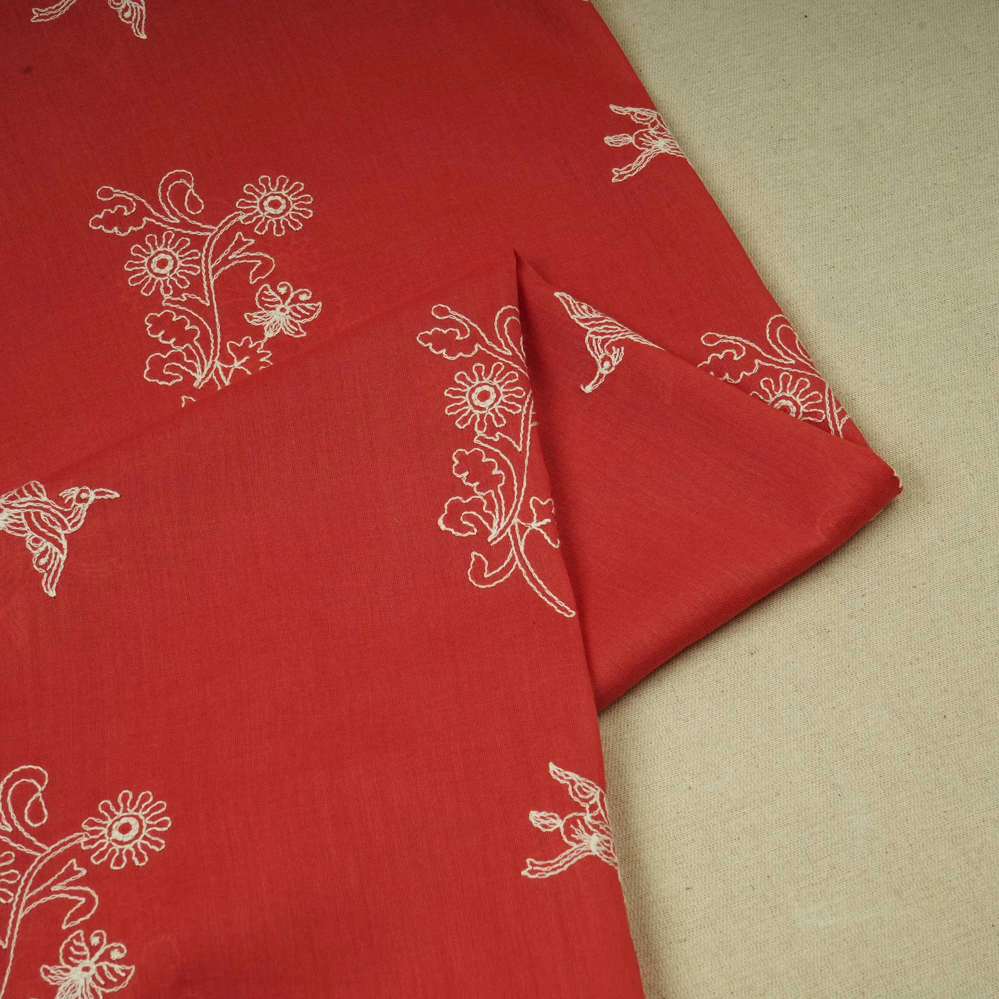 Rust Orange Thread Embroidery Chanderi Fabric WI-24366