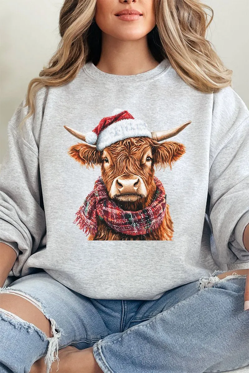 Santa Highland Cow Heavy-weight Crew Sweatshirt