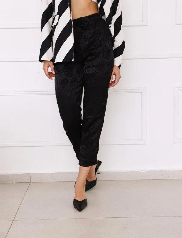 satin embroidered jogger pants