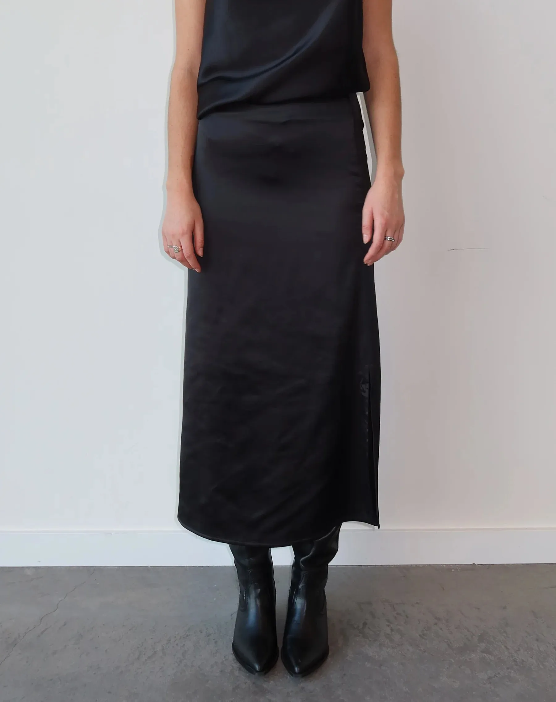 Satin Maxi Slip Skirt | Black