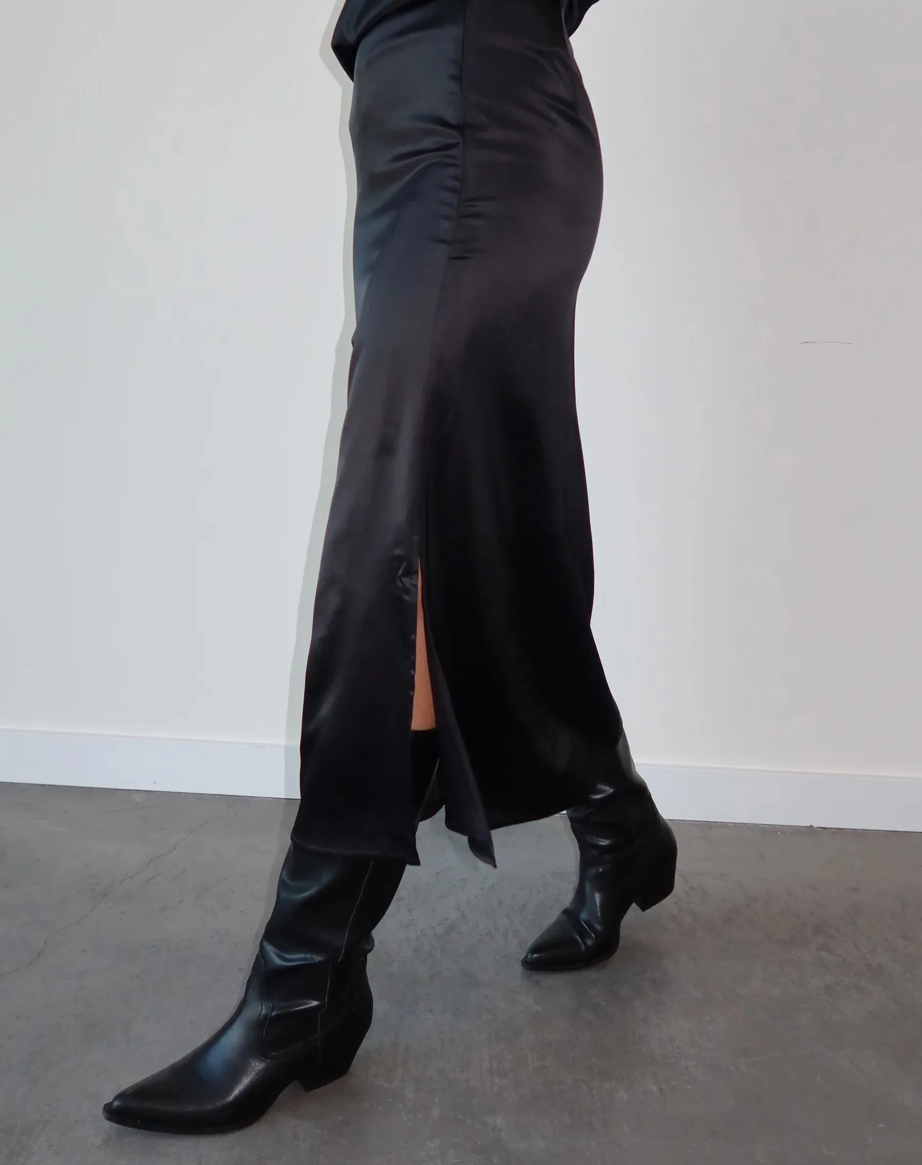 Satin Maxi Slip Skirt | Black