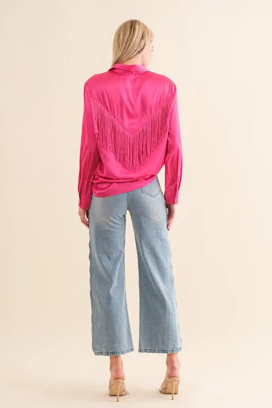 Satin Shirt Blouse with Fringe choice of colors