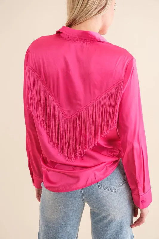 Satin Shirt Blouse with Fringe choice of colors