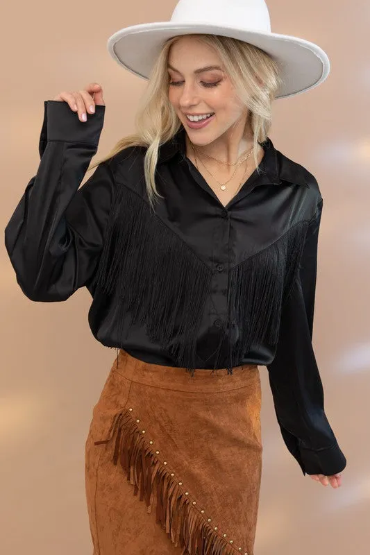 Satin Shirt Blouse with Fringe choice of colors