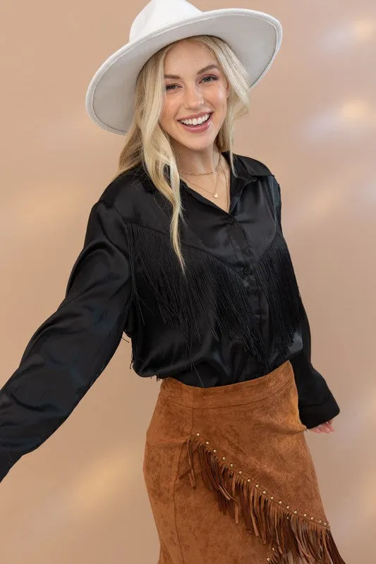 Satin Shirt Blouse with Fringe choice of colors