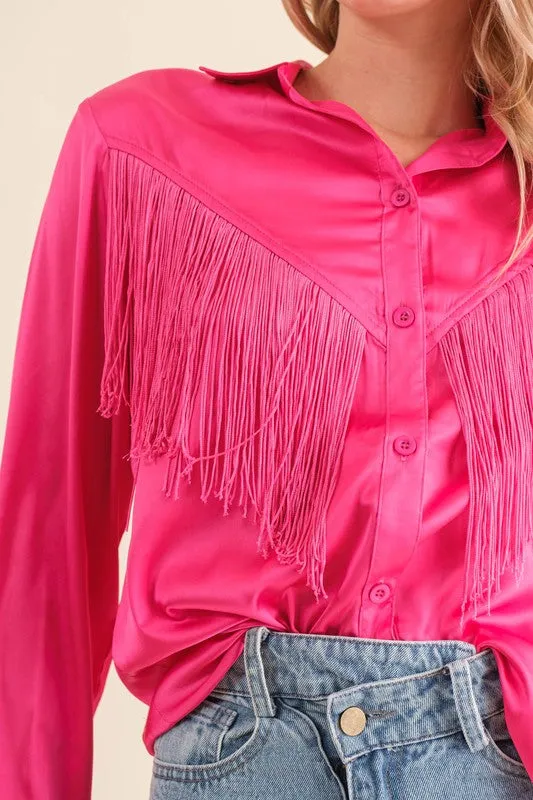 Satin Shirt Blouse with Fringe choice of colors