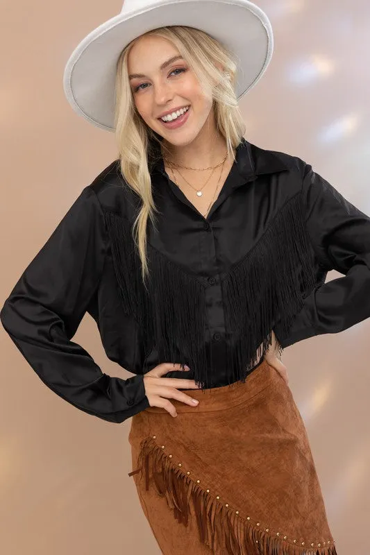 Satin Shirt Blouse with Fringe choice of colors