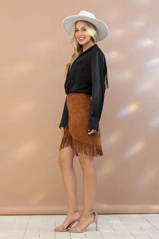 Satin Shirt Blouse with Fringe choice of colors