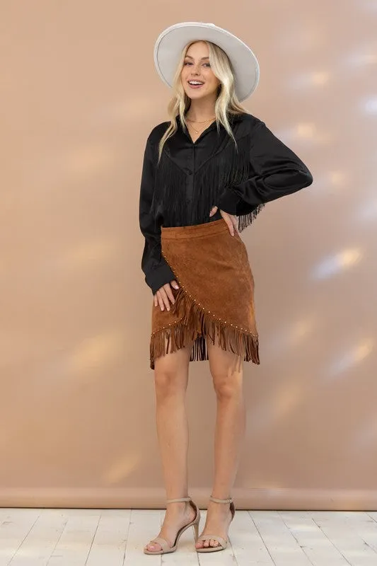 Satin Shirt Blouse with Fringe choice of colors