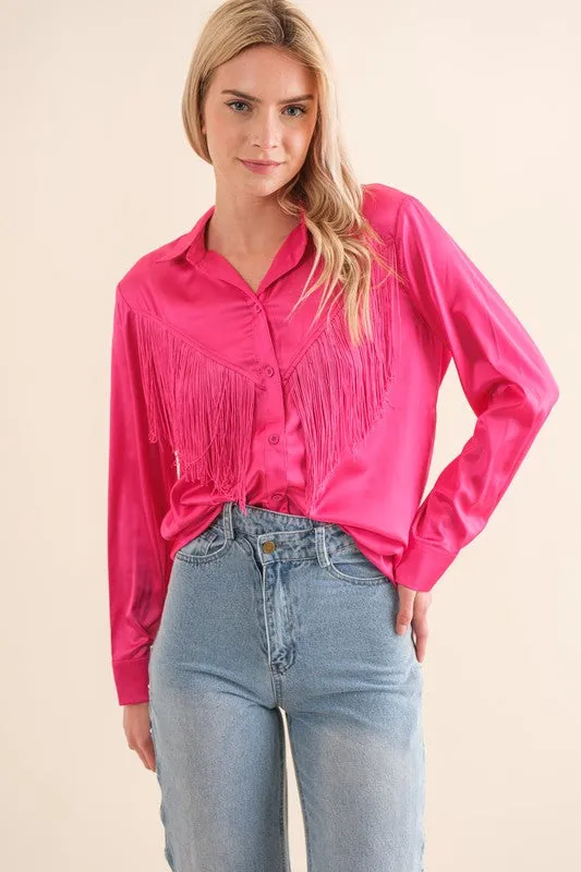 Satin Shirt Blouse with Fringe choice of colors