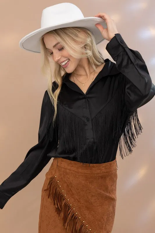 Satin Shirt Blouse with Fringe choice of colors