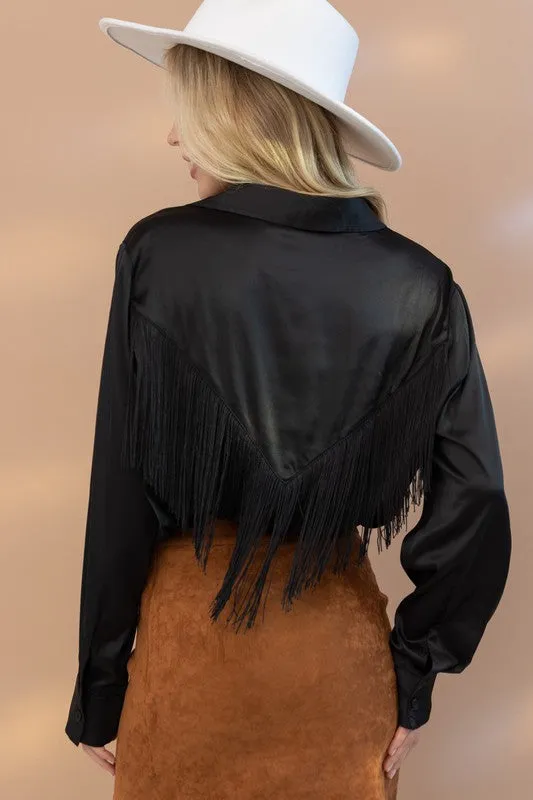 Satin Shirt Blouse with Fringe choice of colors
