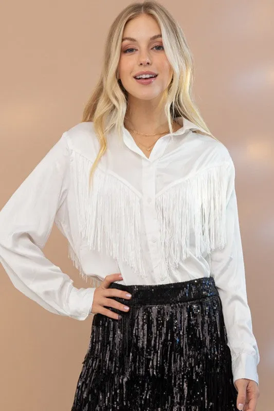 Satin Shirt Blouse with Fringe choice of colors